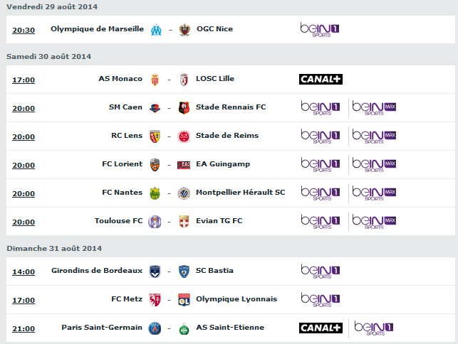 diffusion tele 4e journee ligue 1